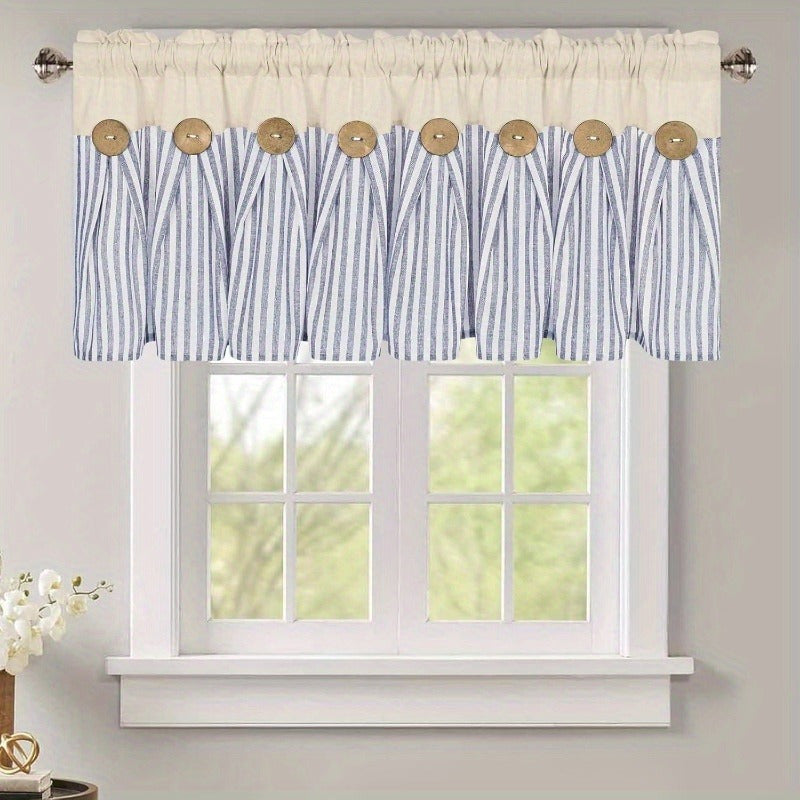 Bohemian Semi-Sheer Linen Cotton Curtains Grommet Top – Patchwork Country Cottage Window Drapes, 1 or 2 Panels, All Season, Bedroom Living Room Kitchen Bathroom Cafe Decor | Blue Green Dark Blue