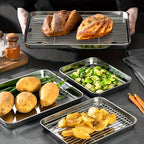Stainless Steel Baking Tray Set with Cooling Rack & Mesh Basket - 12.5x8.6 Inch Cookie Sheet for Oven Baking, BBQ, Roasting & Vegetable Prep, Multi-Use Kitchen Set for Holiday Cooking