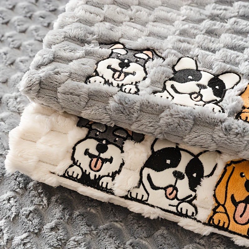 Honeycomb Velvet Sofa Slipcover Pet-Friendly Non-Slip with Cute Dog Embroidery, Bohemian Style Machine Washable Polyester Couch Cover for Sofa Cushion Backrest Armrest – Single Piece Home Decor, Grey
