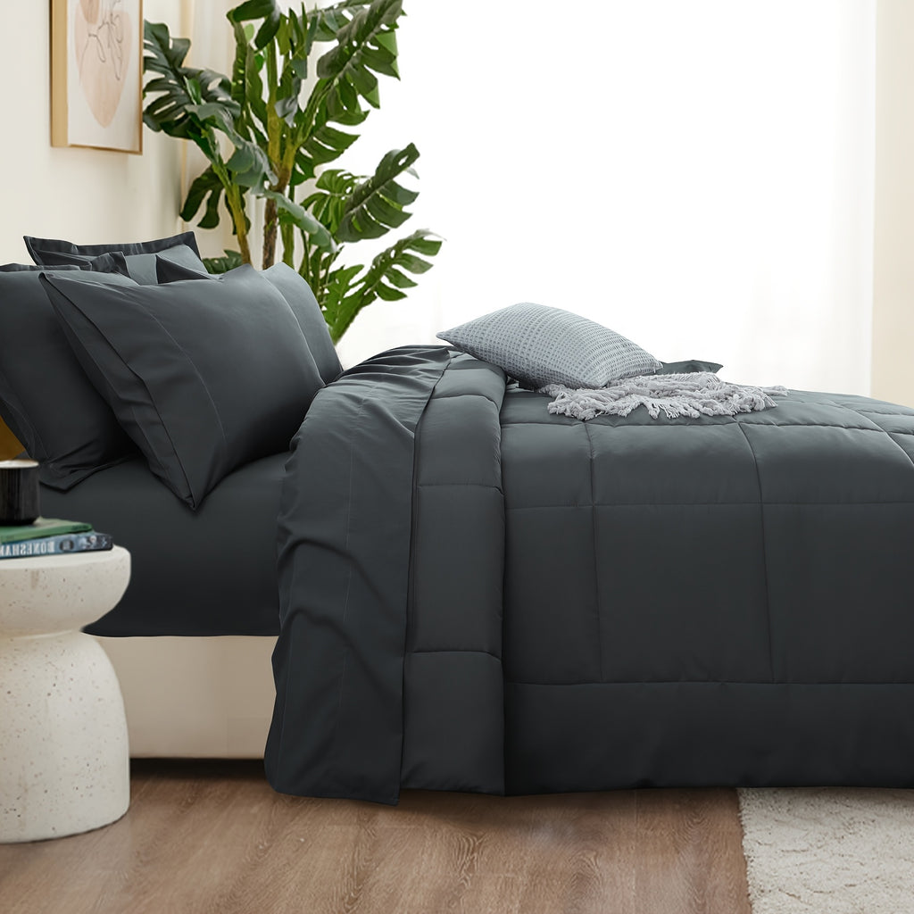 Bed in a Bag Queen 7 Piece Fluffy Comforter Set – Ultra-Soft Microfiber Bedding with Comforter, Fitted Sheet, Flat Sheet & 4 Pillowcases, Hypoallergenic Breathable All Season Bedding Gift for Her