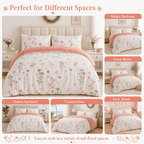 Duvet Cover Set Multicolor Floral Print Queen King Twin Full - 3-Piece Soft Breathable Bedding with Pillowcases, Boho Bedroom Decor All-Season