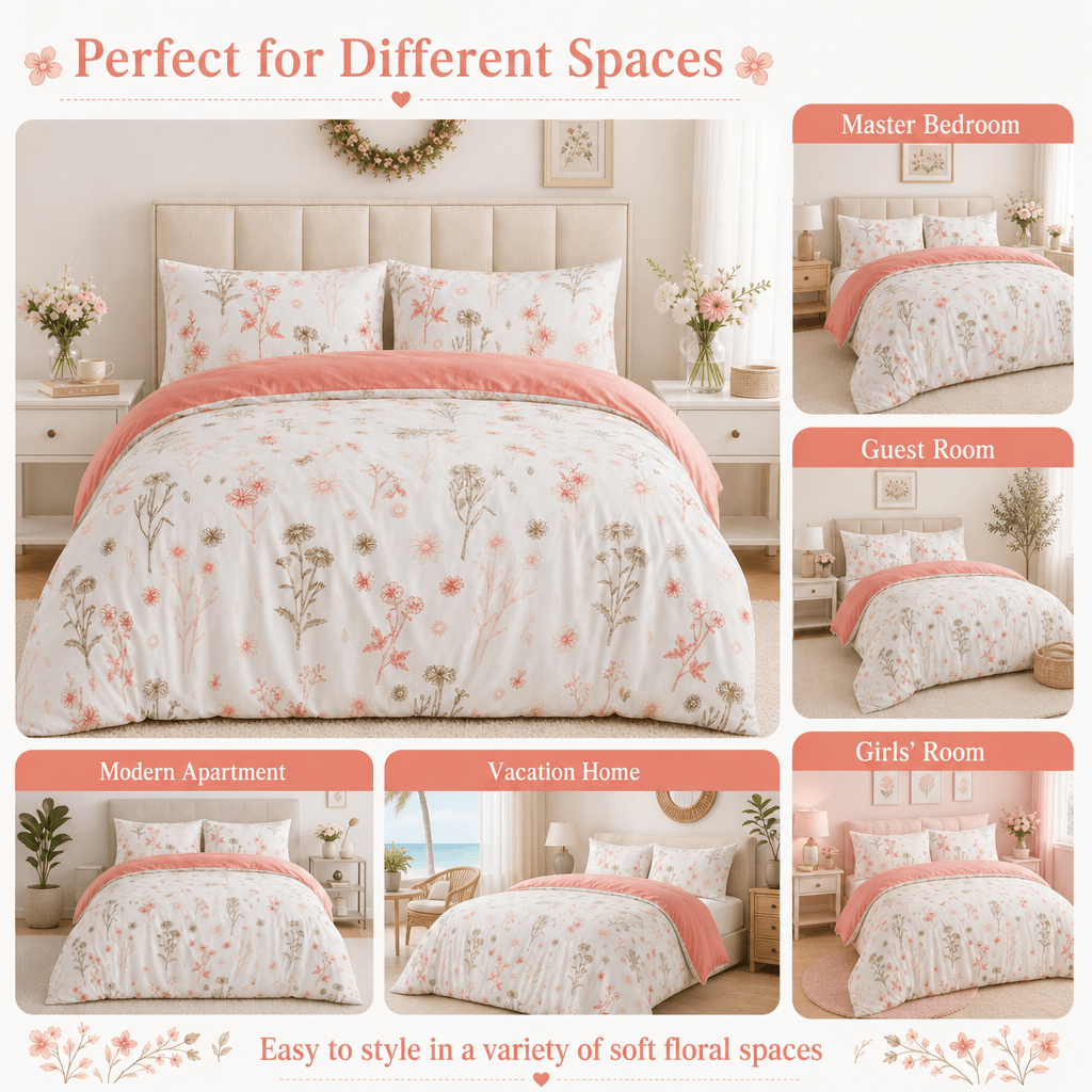 Duvet Cover Set Multicolor Floral Print Queen King Twin Full - 3-Piece Soft Breathable Bedding with Pillowcases, Boho Bedroom Decor All-Season