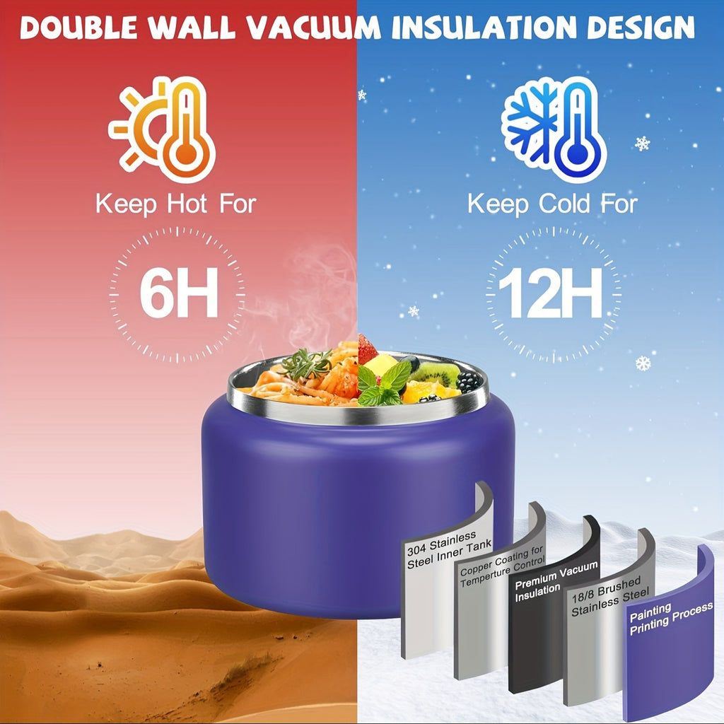 Stainless Steel Insulated Lunch Container Set 8oz Thermos Food Jar with Cooling Container for Kids School Work Meal Prep Purple Green
