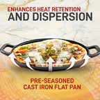 Cast Iron Pizza Pan 6-Piece Set – 11-Inch Pre-Seasoned Griddle for Oven, Stovetop, Grill & Campfire | Multi-Purpose Round Cast Iron Baking Pan for Pizza, Bread & More