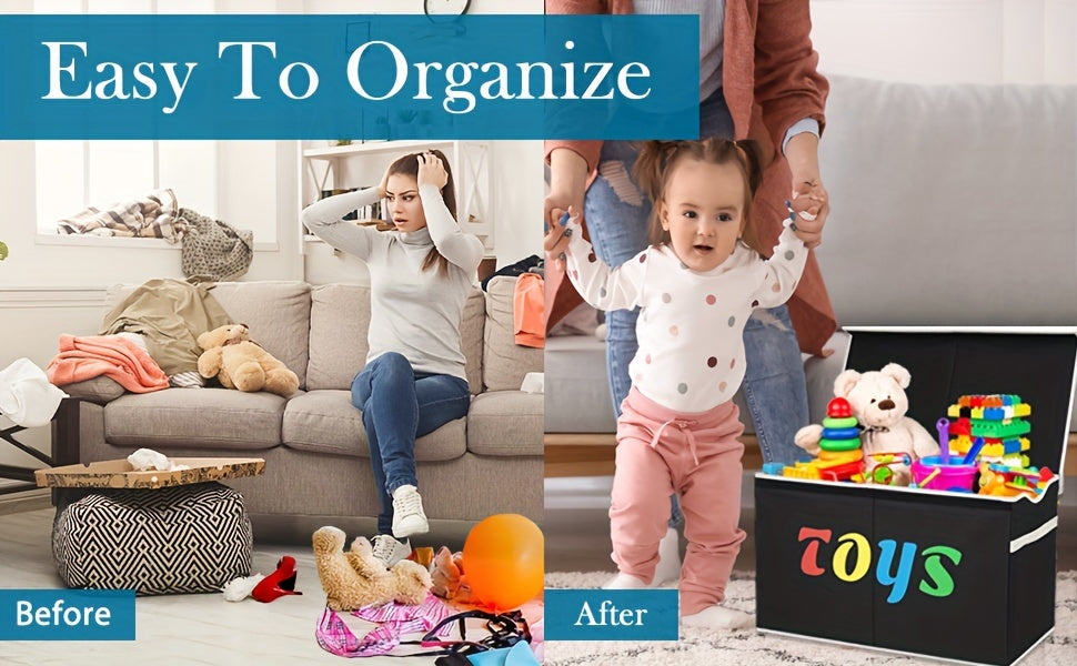 Extra Large Collapsible Storage Box 31.7 Gal with Lid – Foldable Kids Toy Chest Organizer Bin for Boys & Girls, Bedroom, Living Room & Nursery, Sturdy Basket in Black, Beige & Dark Grey