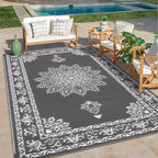 Outdoor Patio Rug Plastic Straw Reversible UV Resistant Portable RV Mat Indoor Outdoor Carpet Porch Deck Balcony Backyard Orange Teal Grey Brown 5x8 6x9 8x10 9x12 ft