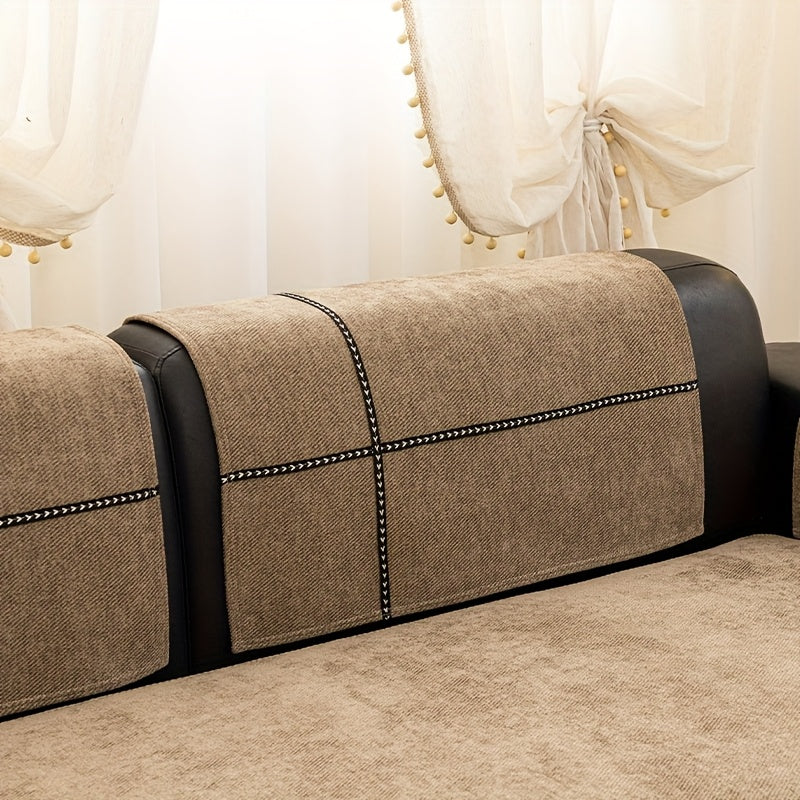 Chenille Sofa Seat Cover Non-Slip Pet Friendly Machine Washable All Season - Sofa Cushion Cover with Lace Belt for 1 2 3 4 Seater Armrest Backrest 3 Colors