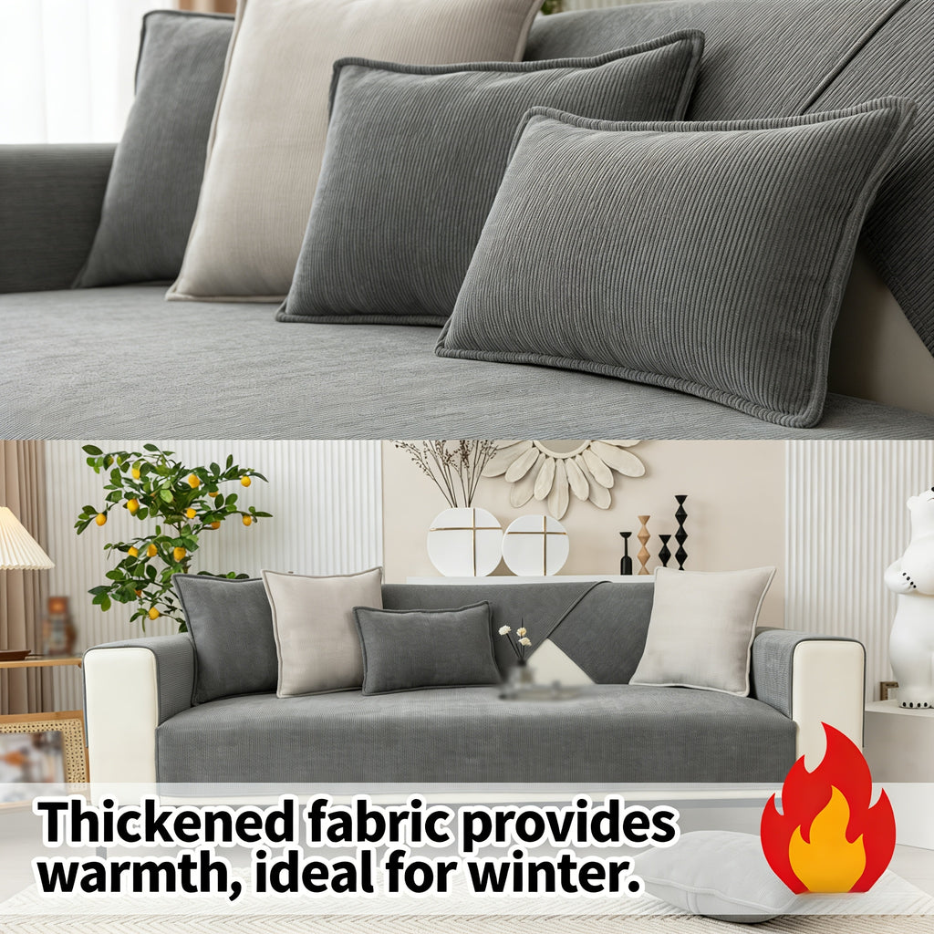 Chenille Sofa Cover for 3 4 Seater Washable Non-Slip Couch Cover Pet Friendly Furniture Protector Gray Brown Living Room