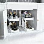 Bathroom Shelves Set of 2 – Punch-Free Retractable 2-Tier Storage Rack with Hooks & Hanging Cups for Bathroom, Kitchen & Laundry