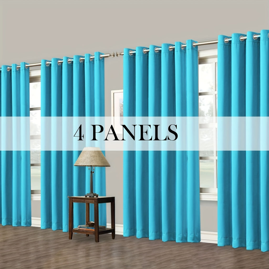 Room Darkening Blackout Curtains 4-Pack – Grommet Top Plain Weave Sun Blocking Drapes for Living Room & Bedroom, 9 Colors, 7 Size Options, Woven Polyester