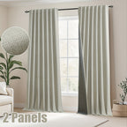 Faux Linen Blackout Curtains 2 Panels for Bedroom & Living Room – 100% Blackout, Back Tab & Rod Pocket, Thermal Insulated Farmhouse Drapes