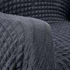 Velvet Jacquard Sofa Cover Ruffle Detail – Non-Slip Dustproof Soft Breathable Slipcover, Machine Washable All-Season, Polyester Spandex, 1/2/3/4 Seater, Grey