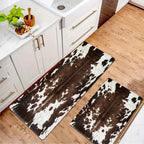 Cowhide Pattern Kitchen Mat Set 2pcs – Memory Sponge Anti-Fatigue Anti-Slip Floor Mats, Quick-Dry Animal Print Carpet for Kitchen Hallway Bathroom Laundry Room