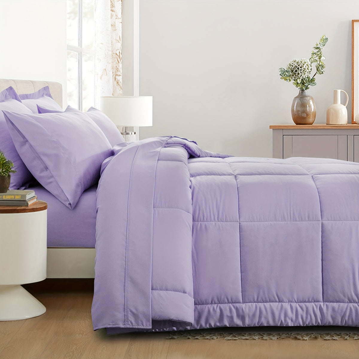 Bed in a Bag Queen 7 Piece Fluffy Comforter Set – Ultra-Soft Microfiber Bedding with Comforter, Fitted Sheet, Flat Sheet & 4 Pillowcases, Hypoallergenic Breathable All Season Bedding Gift for Her