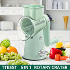 5-in-1 Rotary Cheese Grater with Interchangeable Blades, Suction Cup Base & Handle – Manual Vegetable Slicer Shredder for Cheese, Fruits, Nuts & Vegetables – Easy Clean Kitchen Tool Set