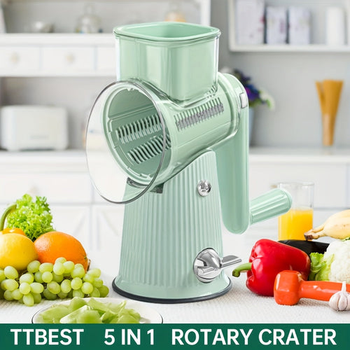 5-in-1 Rotary Cheese Grater with Interchangeable Blades, Suction Cup Base & Handle – Manual Vegetable Slicer Shredder for Cheese, Fruits, Nuts & Vegetables – Easy Clean Kitchen Tool Set