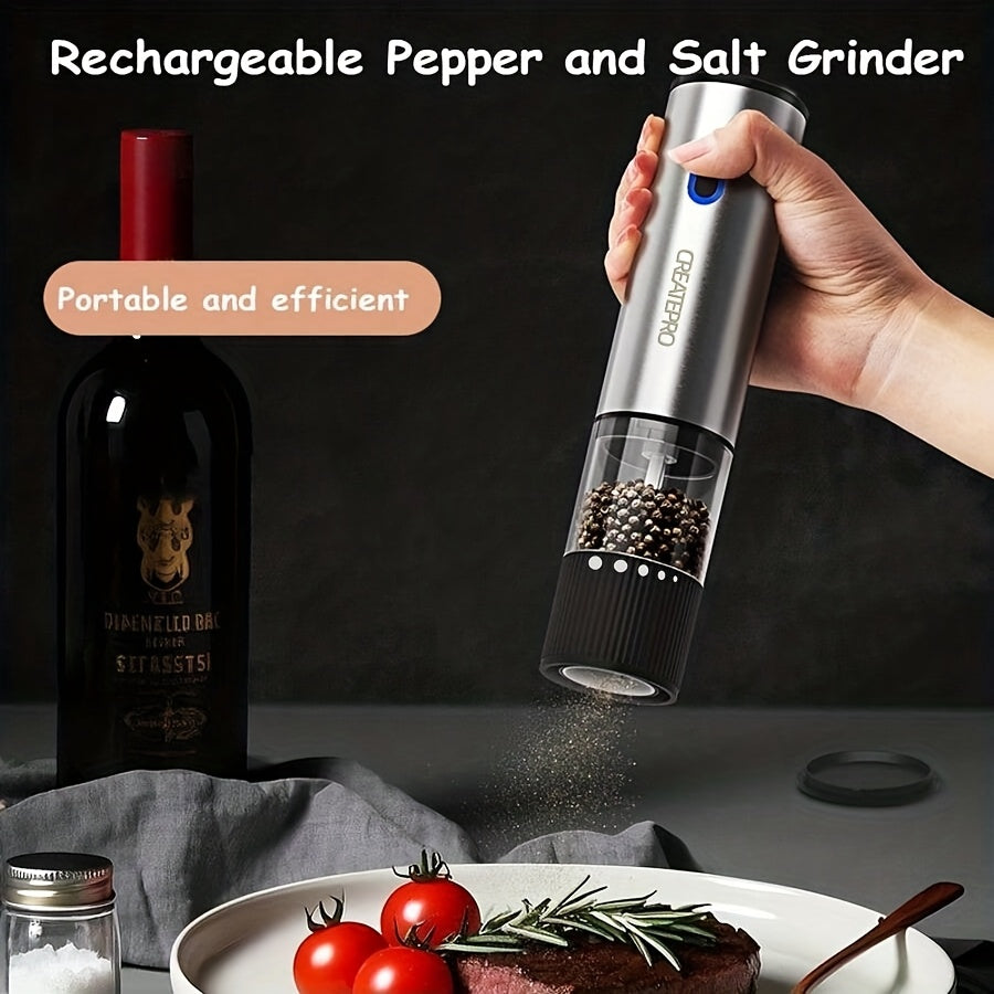 Electric Salt and Pepper Grinder Rechargeable USB – Adjustable Coarseness Automatic Pepper Mill, Stainless Steel with Lithium Battery for Home Kitchen, BBQ & Dining Table, 1pc or 2pcs Set