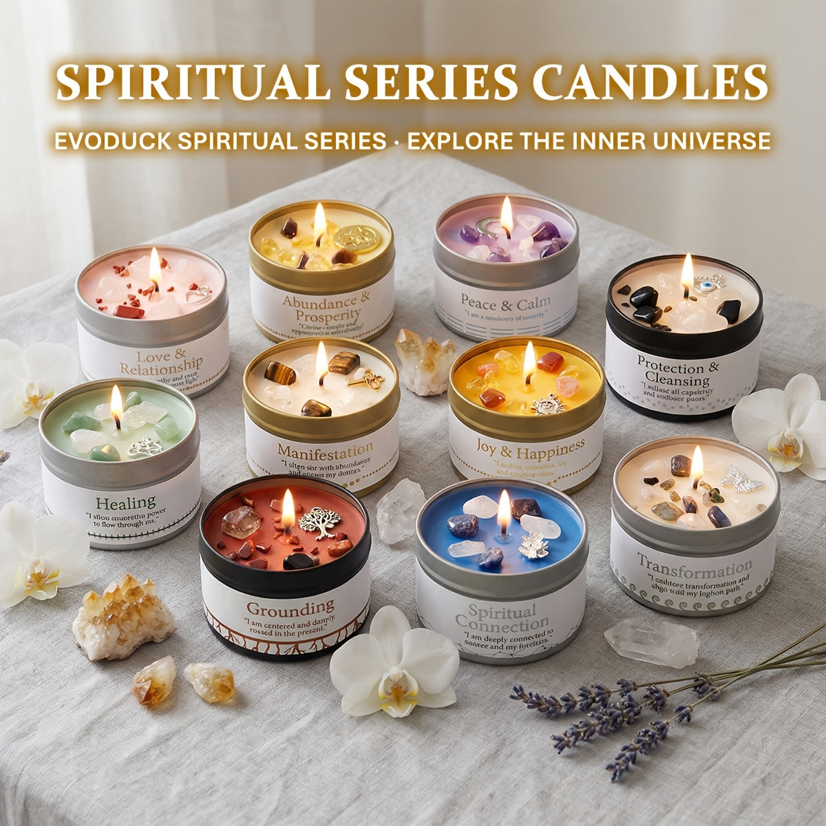 Manifestation Candle – Scented Soy Wax Candle with Golden Crystal & Guidance Card, 3oz, 12+ Hr Burn, for Focus, Meditation & Yoga | Abundance & Law of Attraction Gift for Women (1 or 2 Pack)