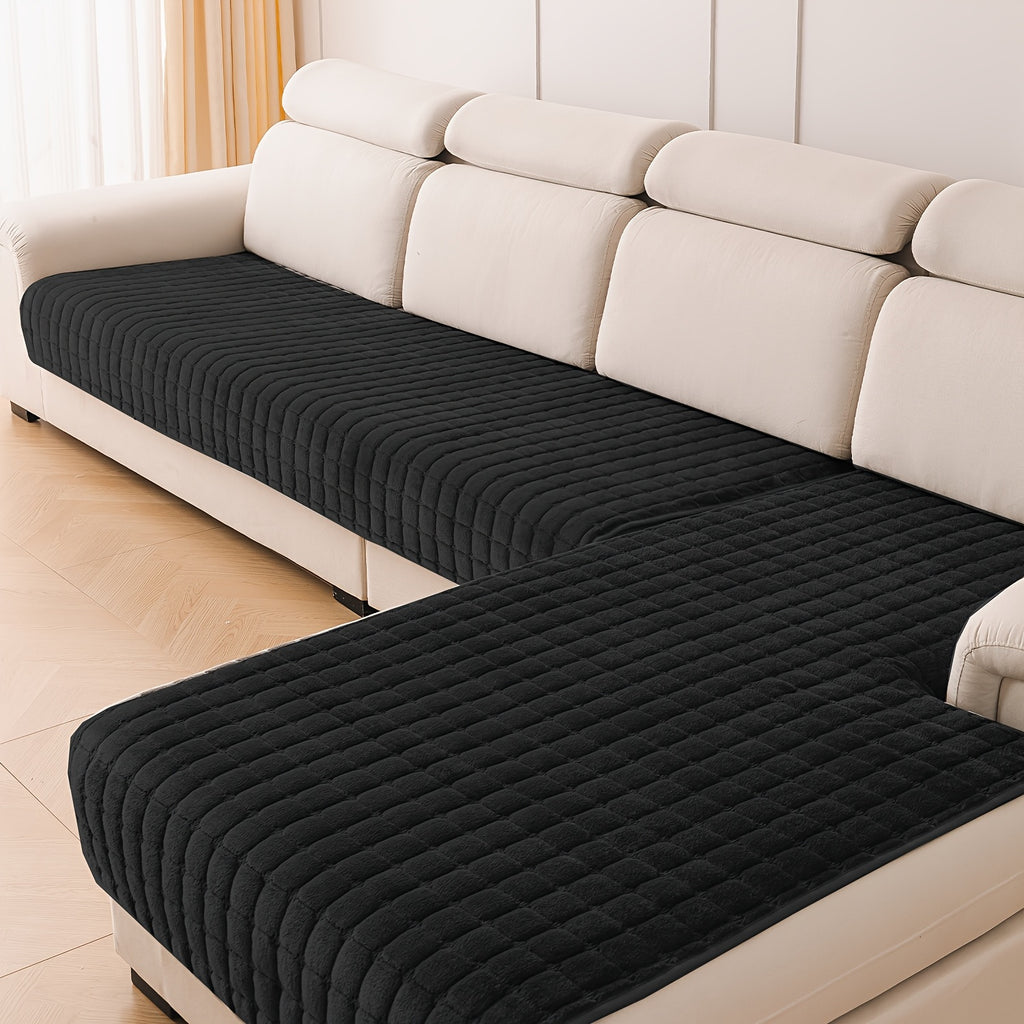 Quilted Short Plush Sofa Protector Set of 2 Ultra Soft Thick Non-Slip Sofa Mat – Pet Friendly, Machine Washable, Fits 3-Seater Sofa, Chaise & Bed Chair, Contemporary Home Decor