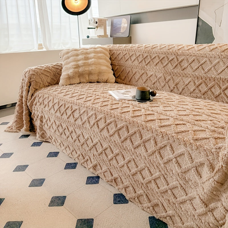 Jacquard Shu Velveteen Sofa Throw Cover 1pc Soft Plush Couch Slipcover Protector – Pet Friendly, Machine Washable, Fits Armchair to 4-Seater Sofa, Modern Home Decor Furniture Cover