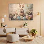 Easter Bunny Canvas Wall Art – Vintage Framed Oil Painting Print, Charming Bunny Rabbit Decor for Living Room Bedroom, Unique Easter Gift for Home