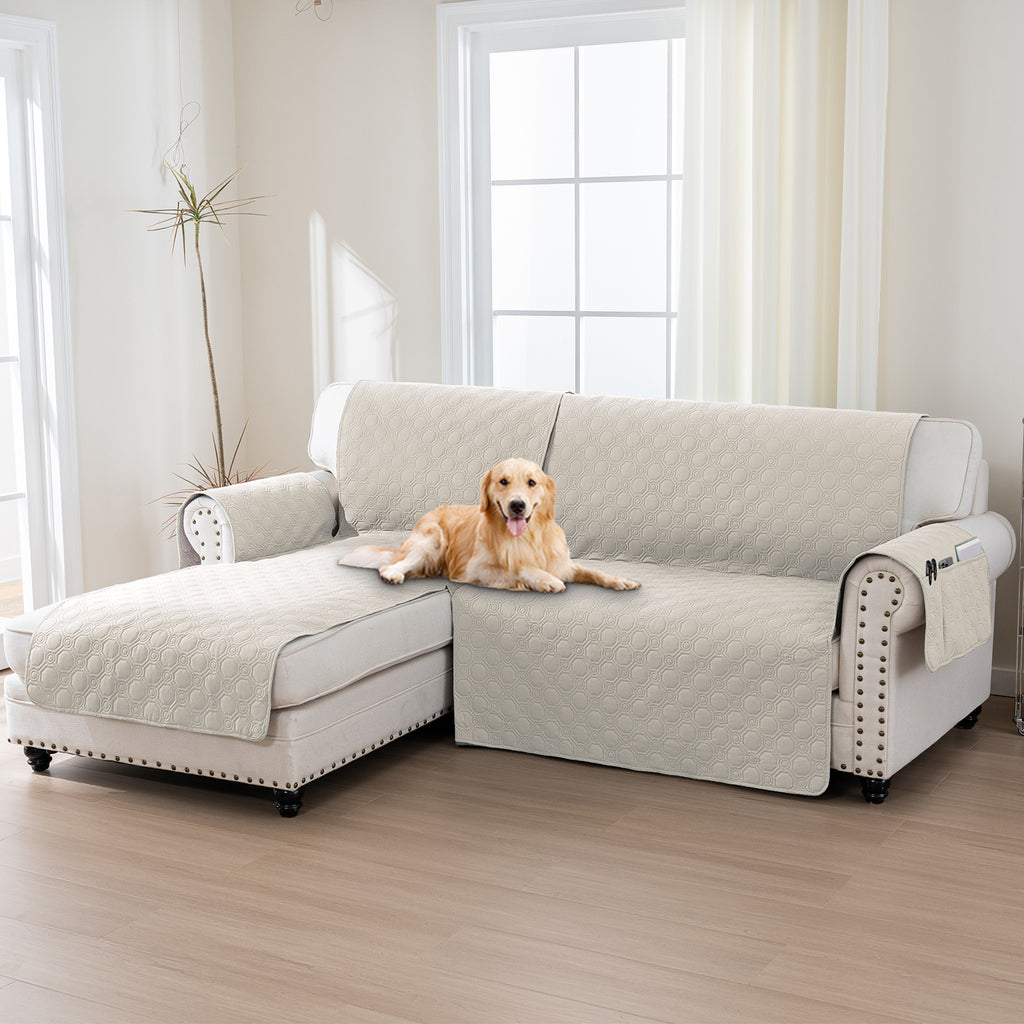 L-Shaped Sectional Sofa Cover 100% Liquid-Resistant Couch Slipcover with Non-Slip Straps for Dogs Cats Pets Left Right Chaise