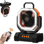 Camping Fan 20000mAh Rechargeable with LED Light, Remote Control, 270° Oscillation & Power Bank – 4 Speeds, 59-Hour Battery, 3 Use Modes