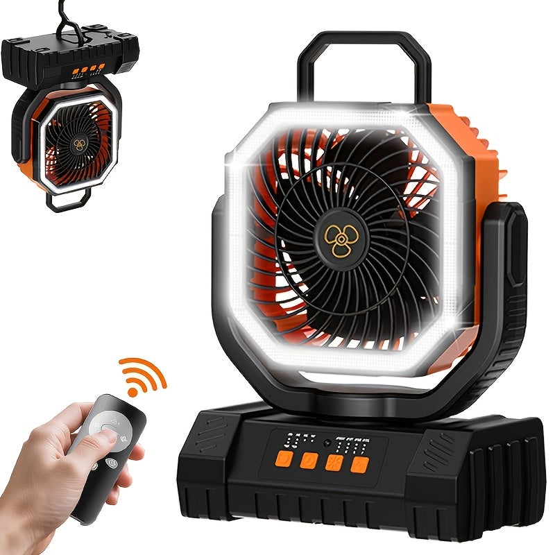 Camping Fan 20000mAh Rechargeable with LED Light, Remote Control, 270° Oscillation & Power Bank – 4 Speeds, 59-Hour Battery, 3 Use Modes