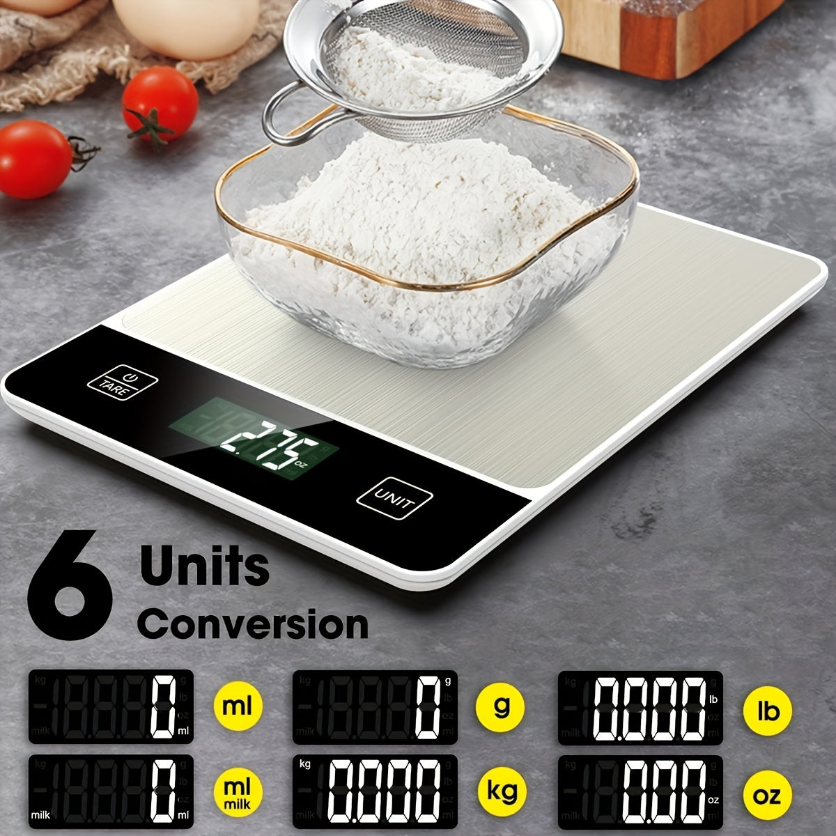 Digital Kitchen Scale 10kg/22lb – Precise 0.1g Accuracy, Stainless Steel, Tare Function for Baking & Cooking