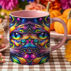 Psychedelic Cat Coffee Mug 11oz - Colorful Cute Cat Design Cup for Cat Lovers, Home & Office Use, Birthday & Holiday Gift