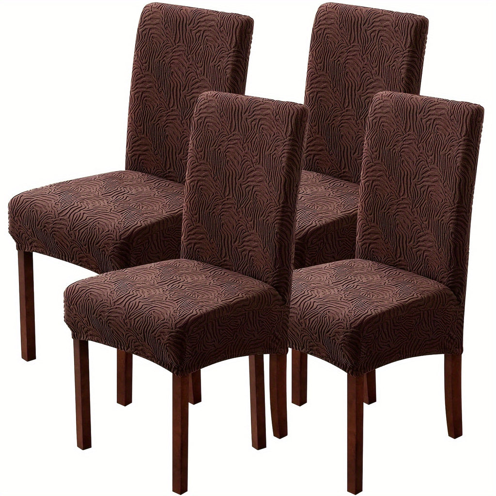 Stretch Jacquard Dining Chair Covers 4/6 Pack – Polar Fleece Slipcovers with Elastic Band, Removable Washable Chair Protector for Dining Room Kitchen Hotel Restaurant Home Decor