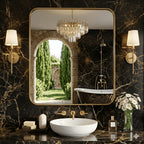 Metal Framed Rounded Rectangle Wall Mirror for Bathroom – Over Sink, Horizontal or Vertical Hanging, Modern Farmhouse Decor, Matte Black, Gold & Silver, Multiple Sizes 16x20 to 36x48 In