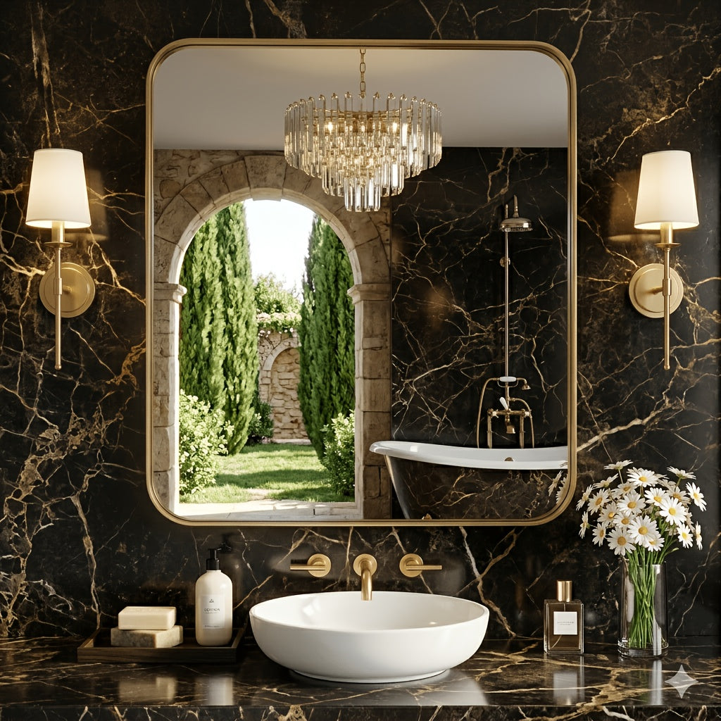 Metal Framed Rounded Rectangle Wall Mirror for Bathroom – Over Sink, Horizontal or Vertical Hanging, Modern Farmhouse Decor, Matte Black, Gold & Silver, Multiple Sizes 16x20 to 36x48 In