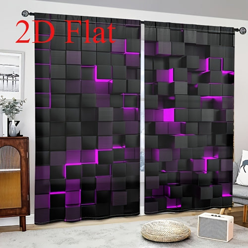2-Piece Vintage Geometric Print Curtains – Rod Pocket, Machine Washable Polyester Flannel | Living Room & Bedroom | 4 Colors, 2 Sizes | Nuvia Haven
