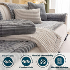 Boho Plush Sofa Cover with Ruffled Edges – Thick Warm Pet-Friendly Couch Protector, Bohemian Style Home Decoration Slipcover for Living Room Sofa Couch Furniture