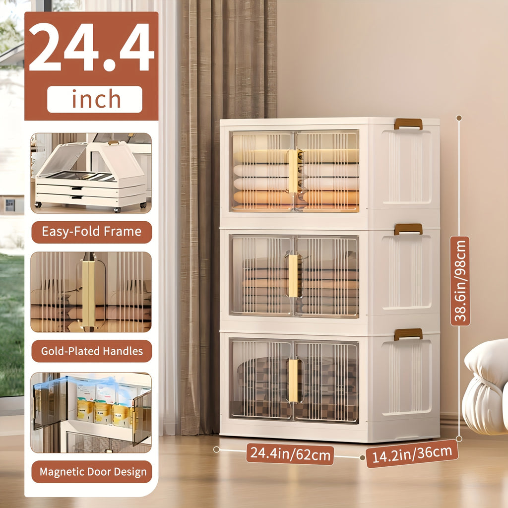 29.2" Wide Extra Large Collapsible Storage Cabinet 4/5-Tier – Stackable Plastic Bins with Lids & Wheels, Foldable Organizer System for Closet, Bathroom, Home, Office & Dorm