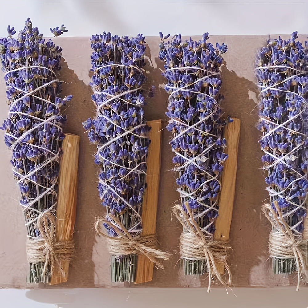 Lavender & Palo Santo Bundled Sticks Set Handmade Aromatherapy Home Fragrance Decor 4pcs – Natural Incense Bundle Holiday Gift for Home Relaxation & Air Purifying