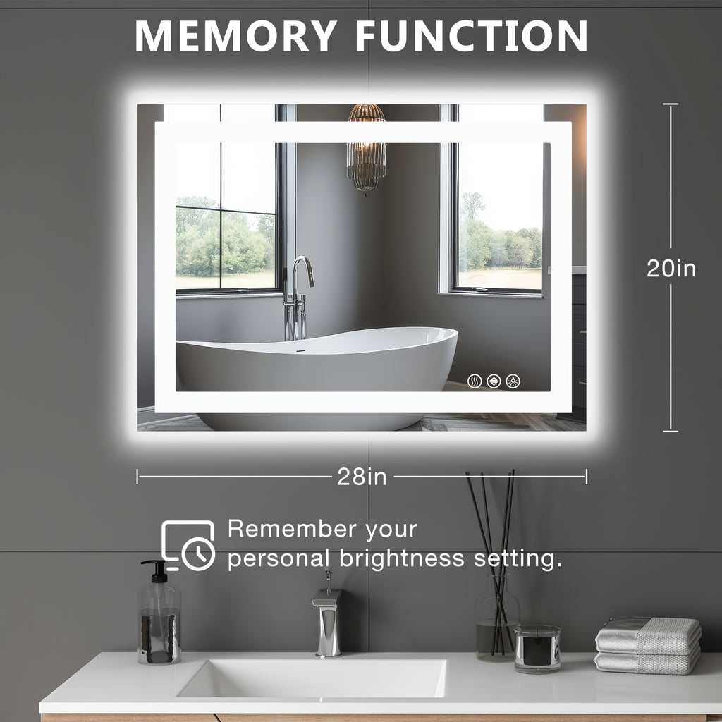 Anti-Fog LED Bathroom Mirror with Dual Light Source & 3-Color Modes | Wall Mount Vanity Mirror | 120V US Plug | 4 Sizes