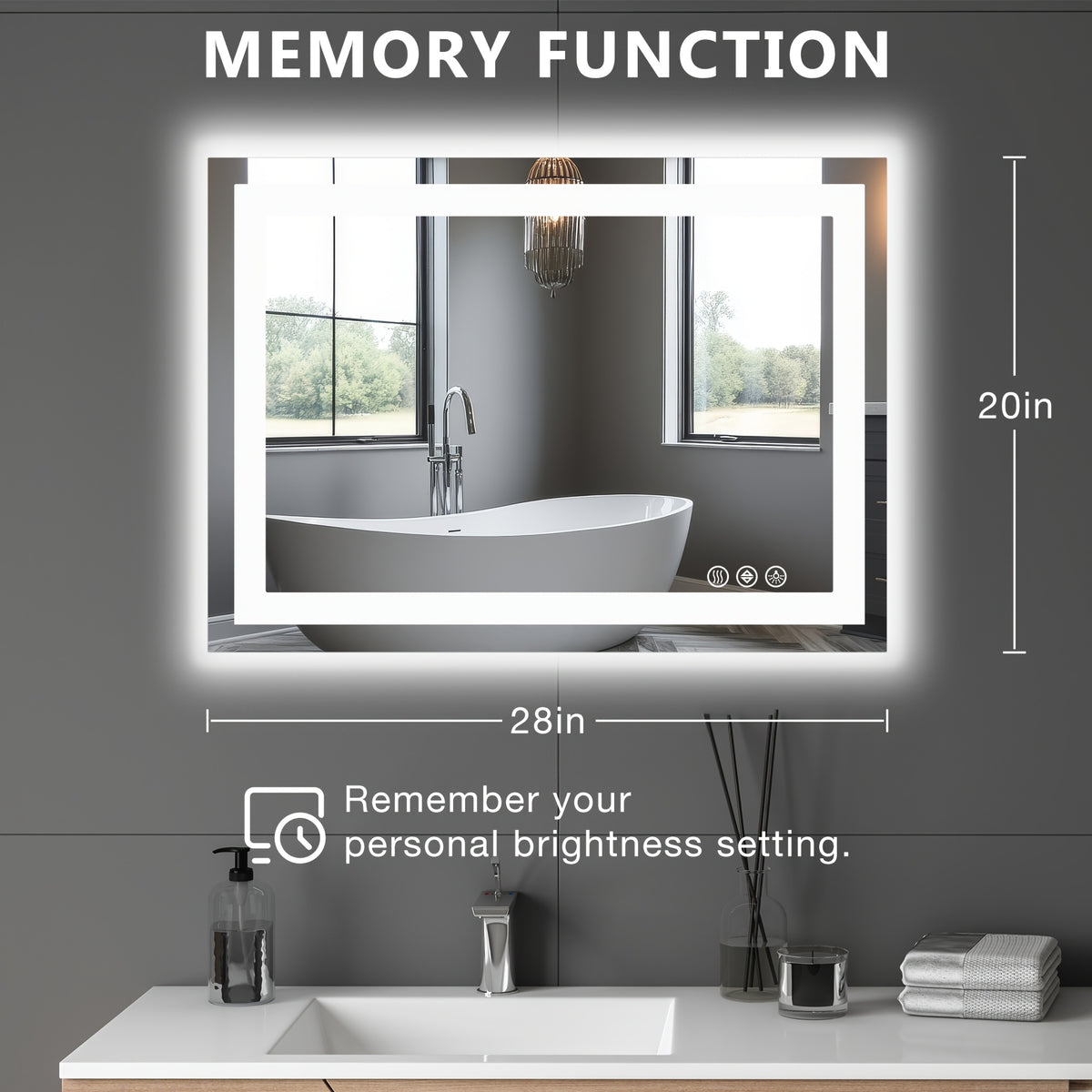 Anti-Fog LED Bathroom Mirror with Dual Light Source & 3-Color Modes | Wall Mount Vanity Mirror | 120V US Plug | 4 Sizes