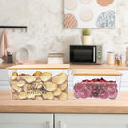 Stackable Potato & Onion Storage Container 2 Set Clear PE Bins with Bamboo Flip-Top Lid - Pantry Kitchen Counter Organizer for Vegetables