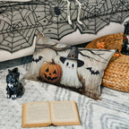 Halloween Ghost Pumpkin Lumbar Throw Pillow Cover 12x20 Inch – Farmhouse Spooky Bat Dead Tree Cushion Case, Single Sided Print, Sofa Couch Halloween Decor, 1pc