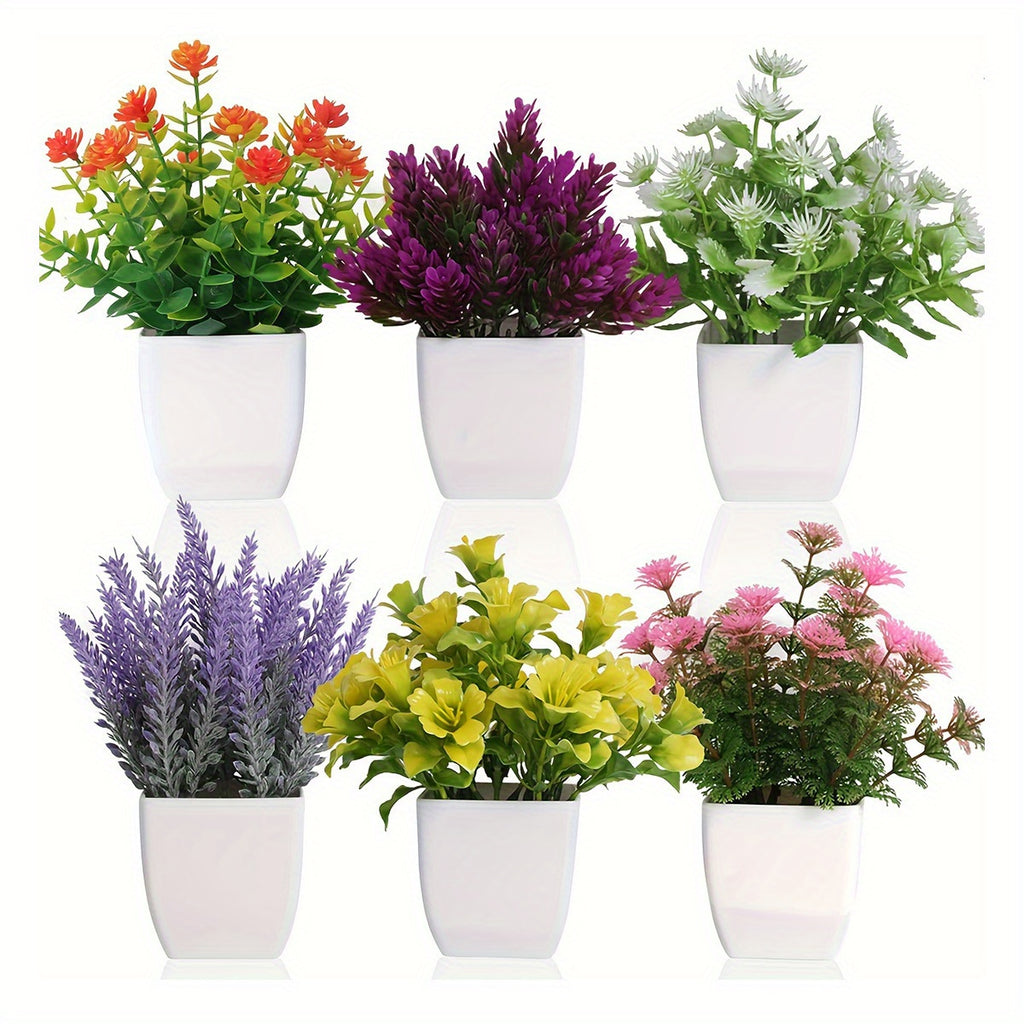 Artificial Potted Plants Set of 6 Faux Simulation Succulents & Greenery – Small Desktop Fake Plant Decor for Home Office Shelf Tabletop