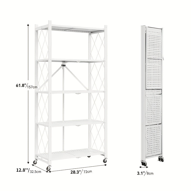 3-5 Tier Rolling Storage Rack with Wheels – Foldable Metal Shelving Unit for Home, Office & Kitchen Organization