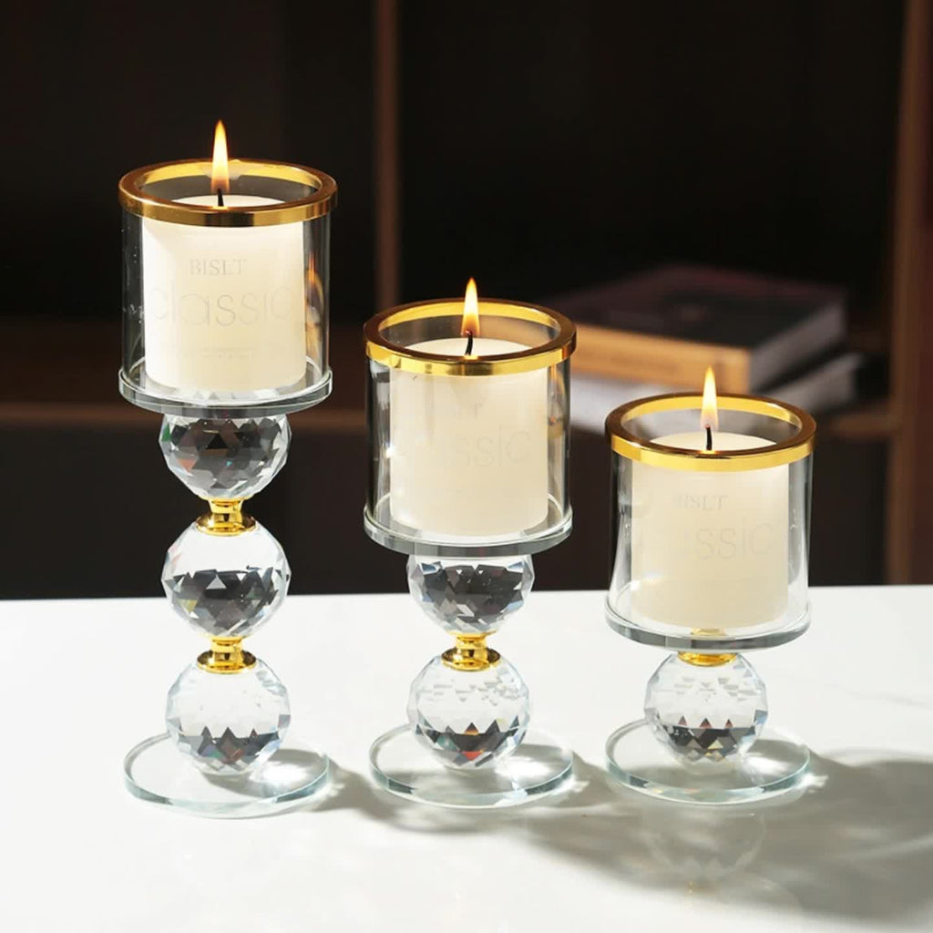 Crystal Candlestick Holders Set of 3 – Polished Romantic Desktop Display for Weddings, Anniversaries, Christmas, Halloween, Easter, Thanksgiving & Valentine’s Day Home Decor