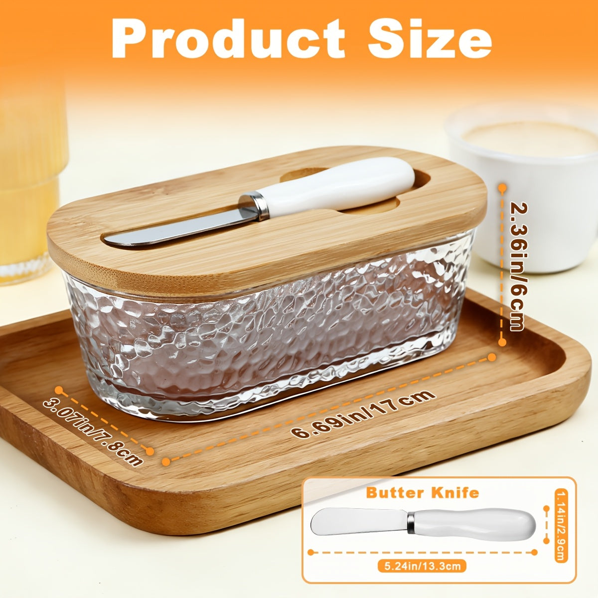 Airtight Glass Butter Dish with Lid Stripe and Crystal Pattern Butter Keeper for Countertop and Refrigerator Hygienic Covered Butter Tray for Kitchen Storage