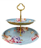 2 Tier Floral Metal Cake Stand Dessert Tower - Vintage Pastry Cupcake Serving Tray for Tea Party, Baby Shower, Birthday & Wedding Table Centerpiece Decoration
