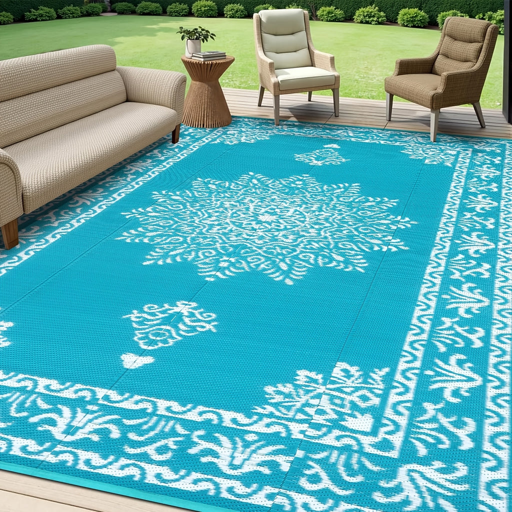 Outdoor Patio Rug Plastic Straw Reversible UV Resistant Portable RV Mat Indoor Outdoor Carpet Porch Deck Balcony Backyard Orange Teal Grey Brown 5x8 6x9 8x10 9x12 ft
