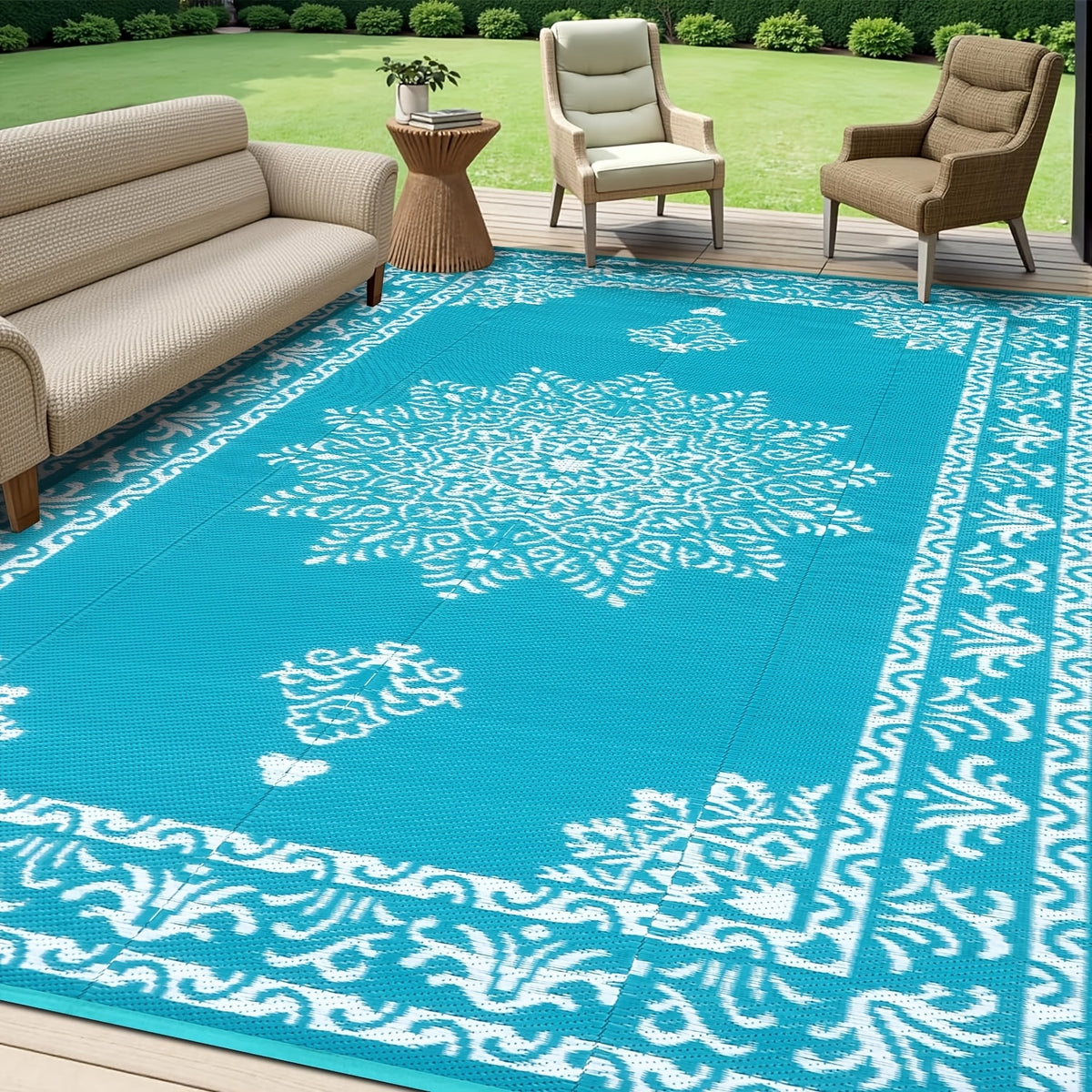 Outdoor Patio Rug Plastic Straw Reversible UV Resistant Portable RV Mat Indoor Outdoor Carpet Porch Deck Balcony Backyard Orange Teal Grey Brown 5x8 6x9 8x10 9x12 ft