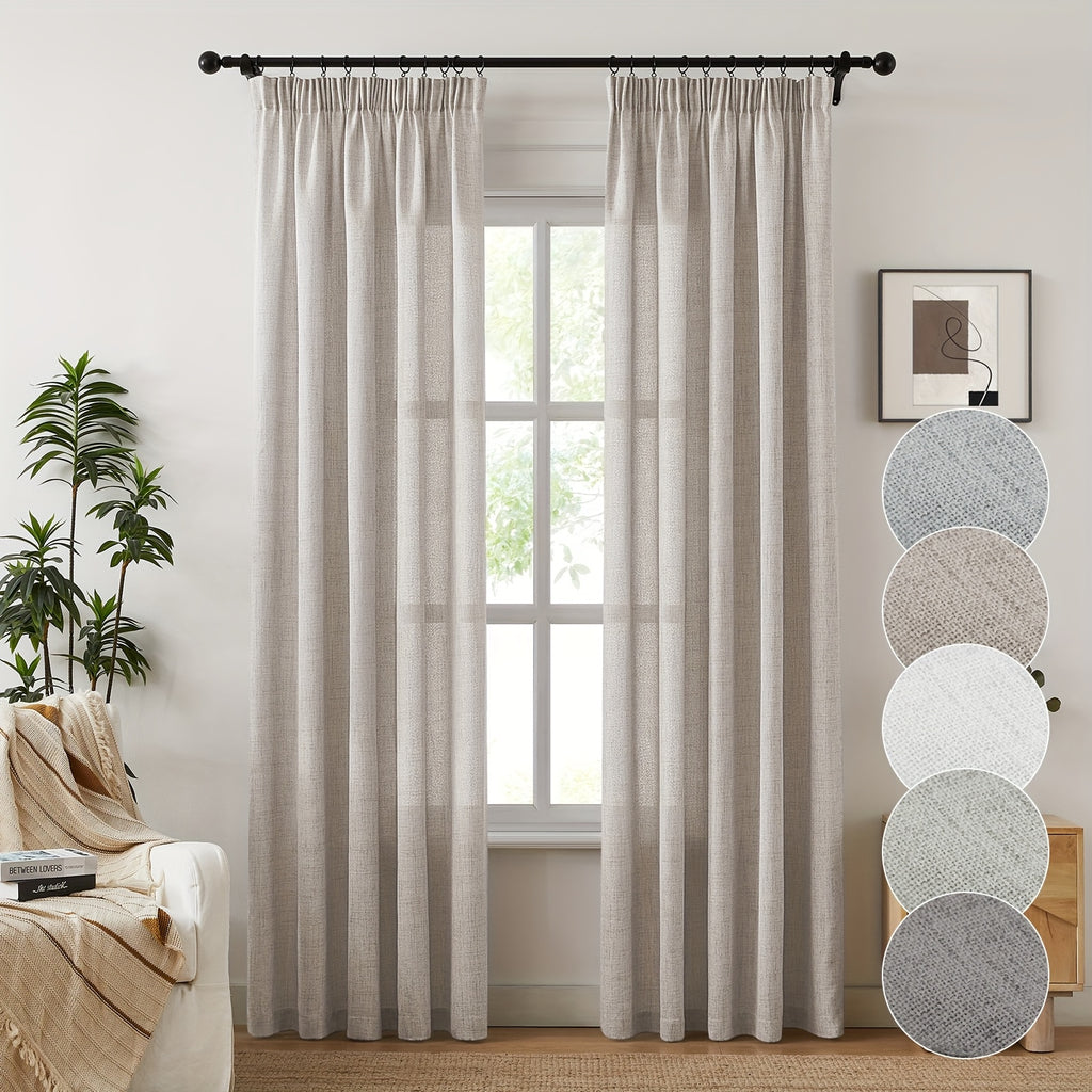 Burlap Textured Semi-Sheer Curtains Rod Pocket 2-Panel Set | Light Filtering Farmhouse Drapes for Living Room Bedroom Bathroom, W52" × H84"/96"/108", Light Grey Natural White