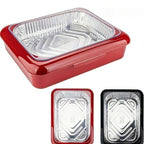 Reusable Food Storage Tray Set 4PCS 2-in-1 Plastic Serving Tray with Foil Trays – Holiday Party Containers for Christmas, Thanksgiving, BBQ & Outdoor Gatherings, White, Red & Black